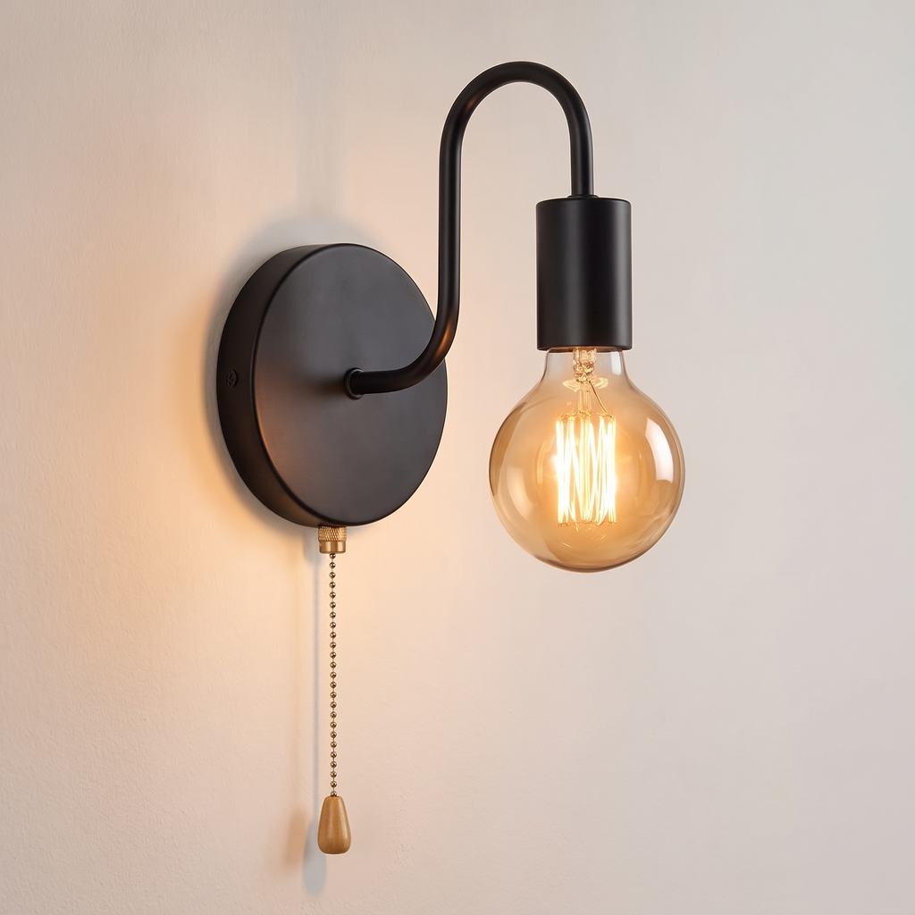 Black iron wall lamp, product photo