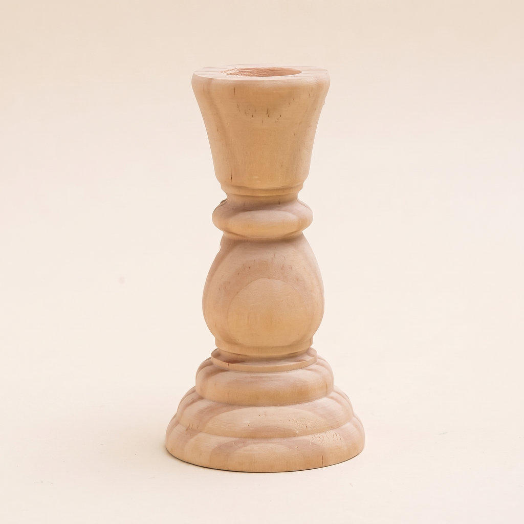 Turned wooden candlestick, product photo