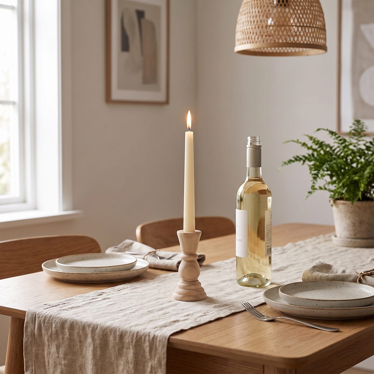 Turned Wooden Candlesticks, lifestyle photo