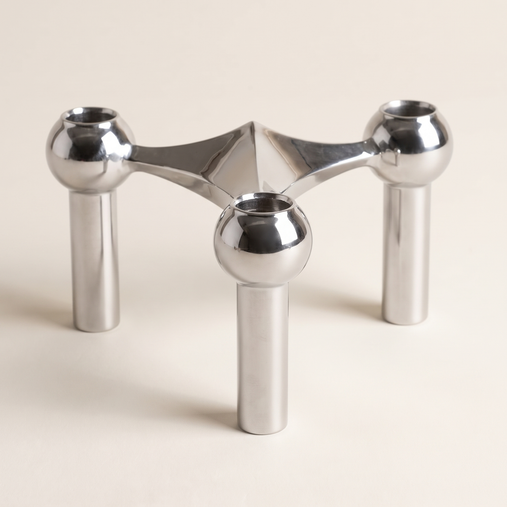 Stainless Steel Taper Candle Holder, Nordic Candlestick for Skinny Candles, Living Room and Dining Table, Silver