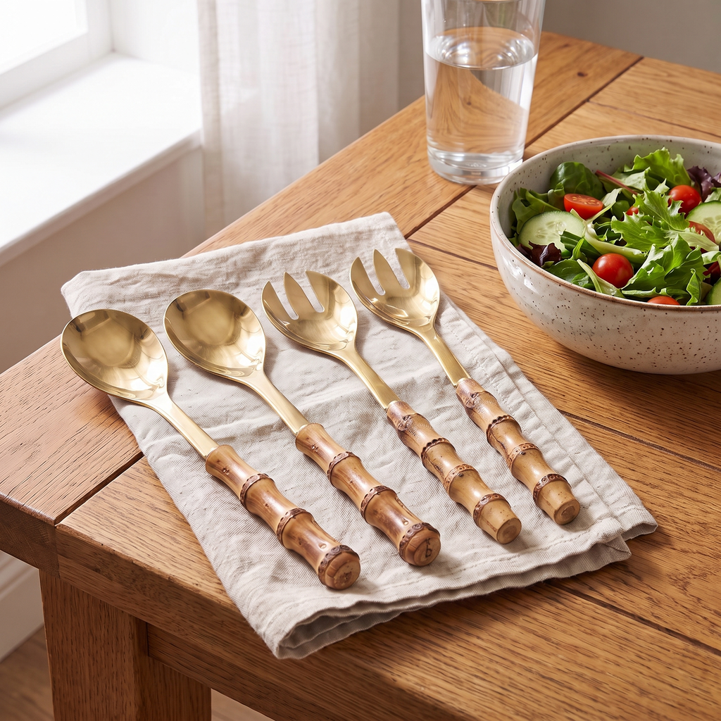 Bamboo Salad Servers Set of 4, lifestyle photo