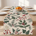 Christmas Table Set: Holly and Berries Runner with 6 Washed Cotton Napkins, lifestyle photo