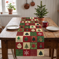 Christmas Table Runner with Plaid Trees and Baubles, lifestyle photo