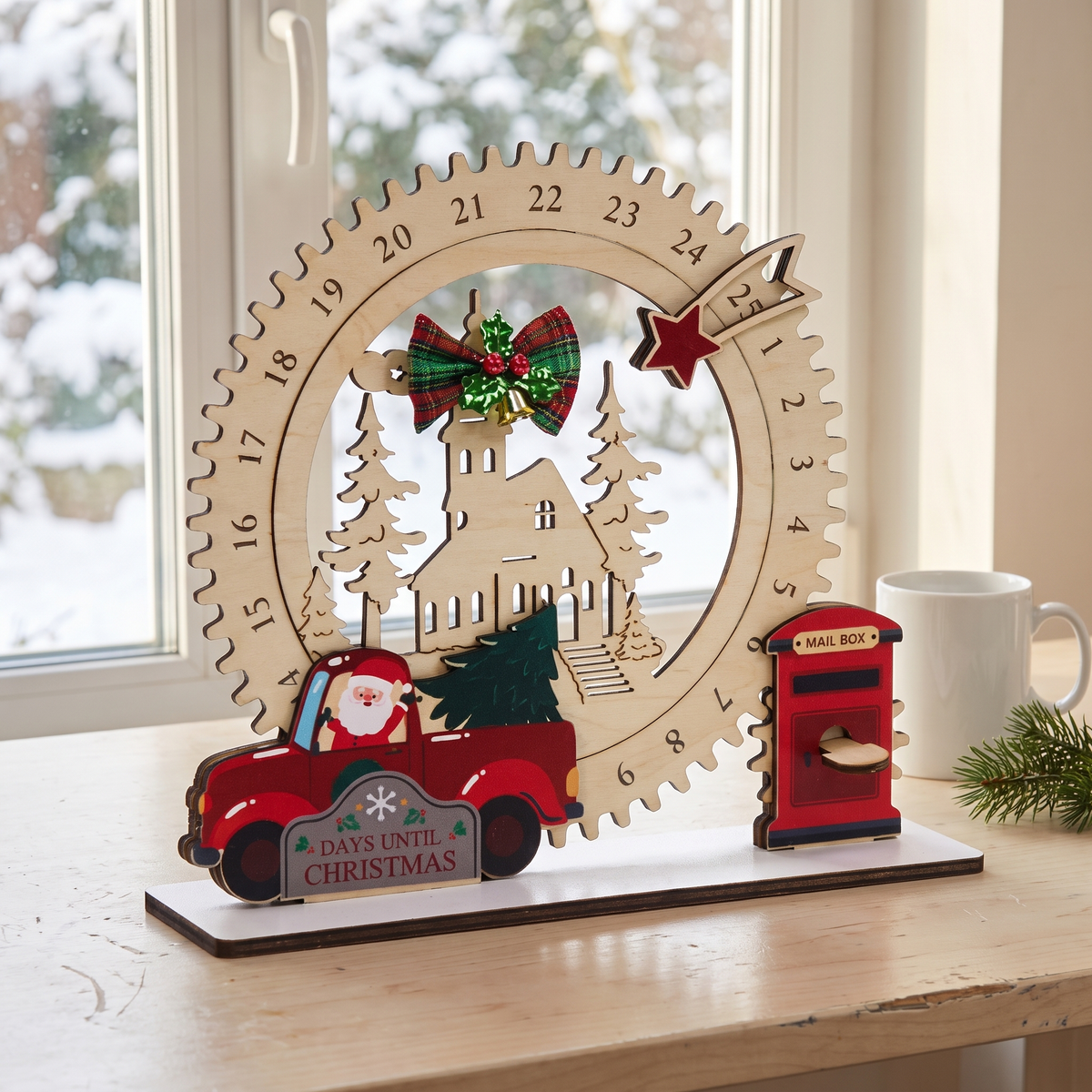 Wooden Advent Calendar Santa Truck, Christmas decoration, lifestyle photo