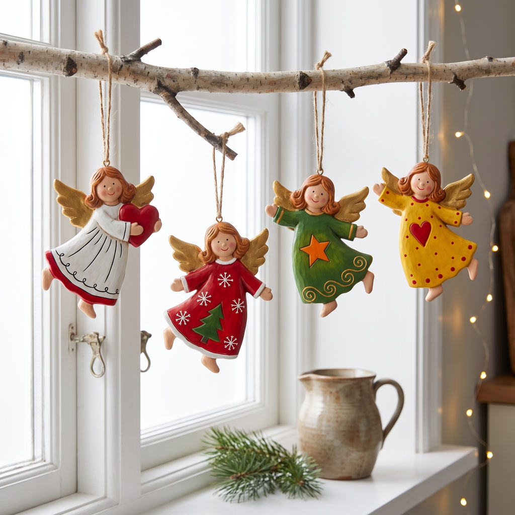 Vintage Angel Ornaments Set of 4, Christmas decoration, lifestyle photo
