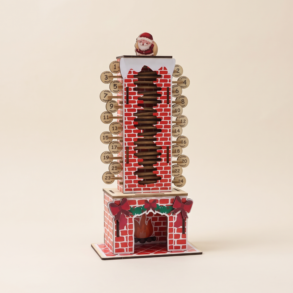 Wooden Advent Calendar with Santa Chimney, 24-Day Countdown Decoration for Mantel, Shelf and Kids' Rooms