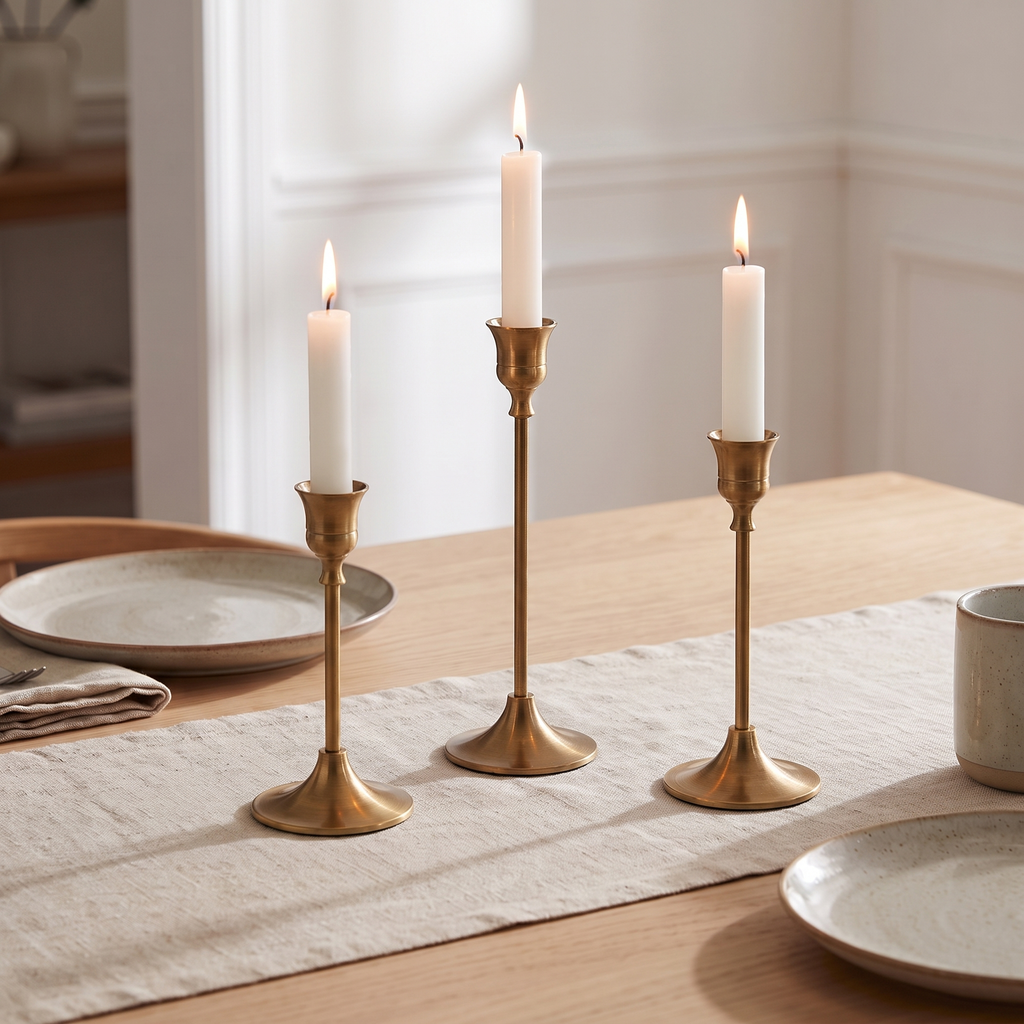 Metal Taper Candlestick Set of 3, lifestyle photo