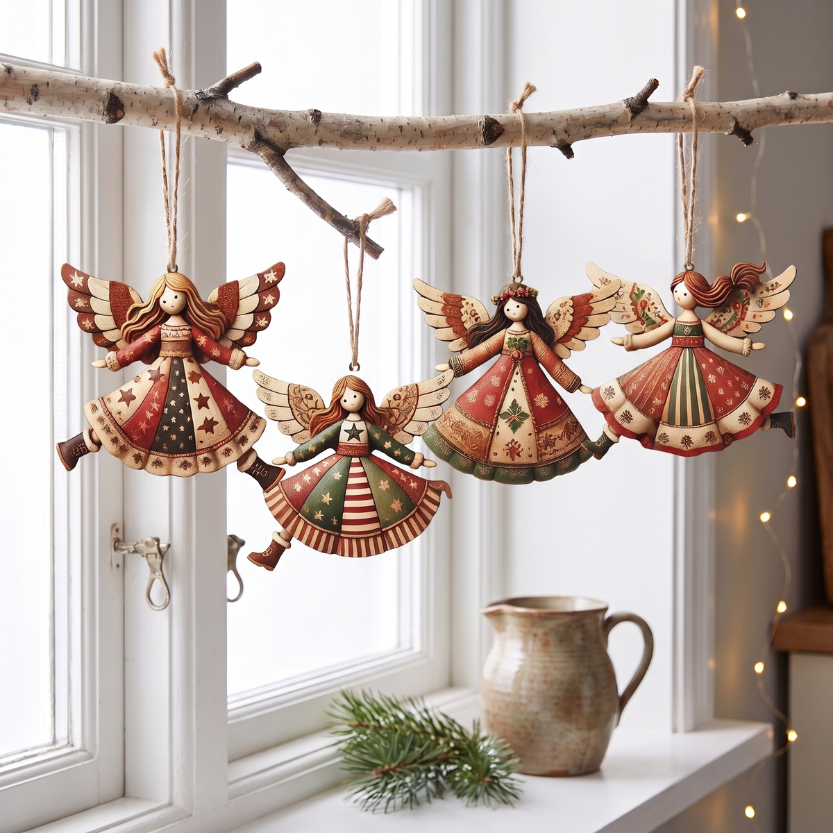 Vintage Angel Ornaments Set of 4, lifestyle photo