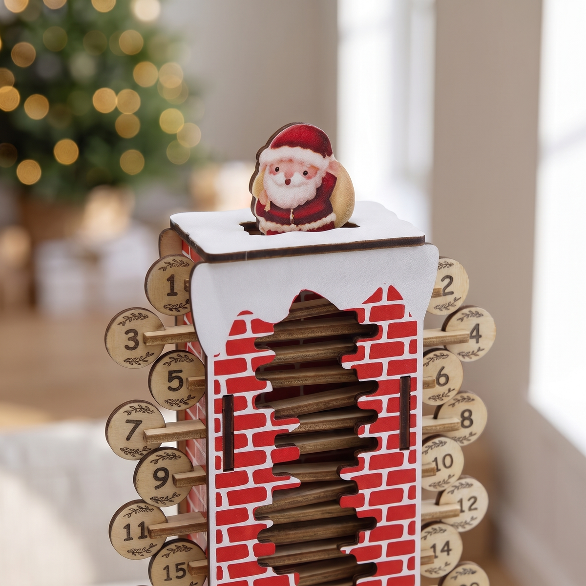 Wooden Advent Calendar with Santa Chimney, lifestyle photo