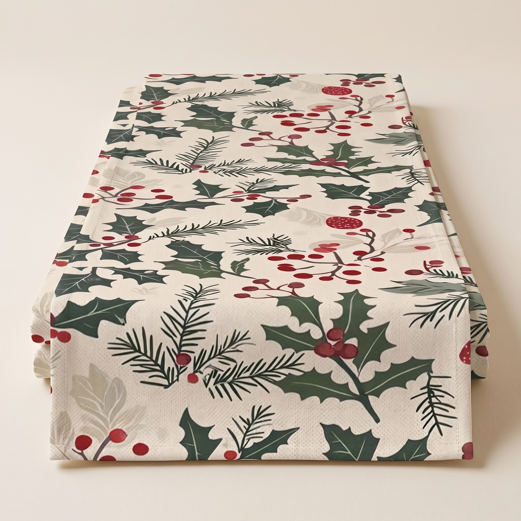 Christmas Table Runner with Holly and Berries, lifestyle photo