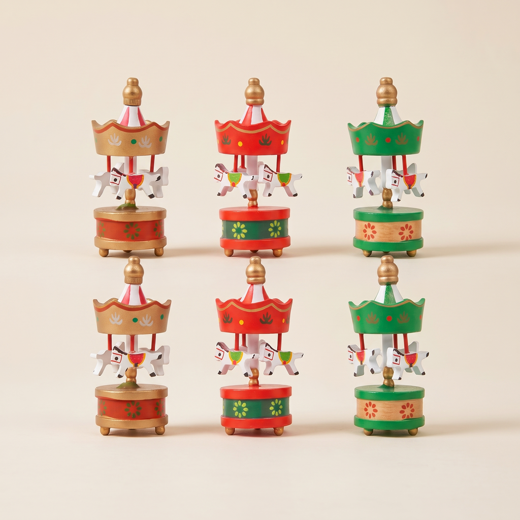 Wooden Carousel Horse Ornaments Set of 6, lifestyle photo