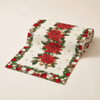 Christmas Table Runner with Poinsettias and Baubles, lifestyle photo
