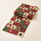 Christmas Table Runner with Plaid Trees and Baubles, lifestyle photo
