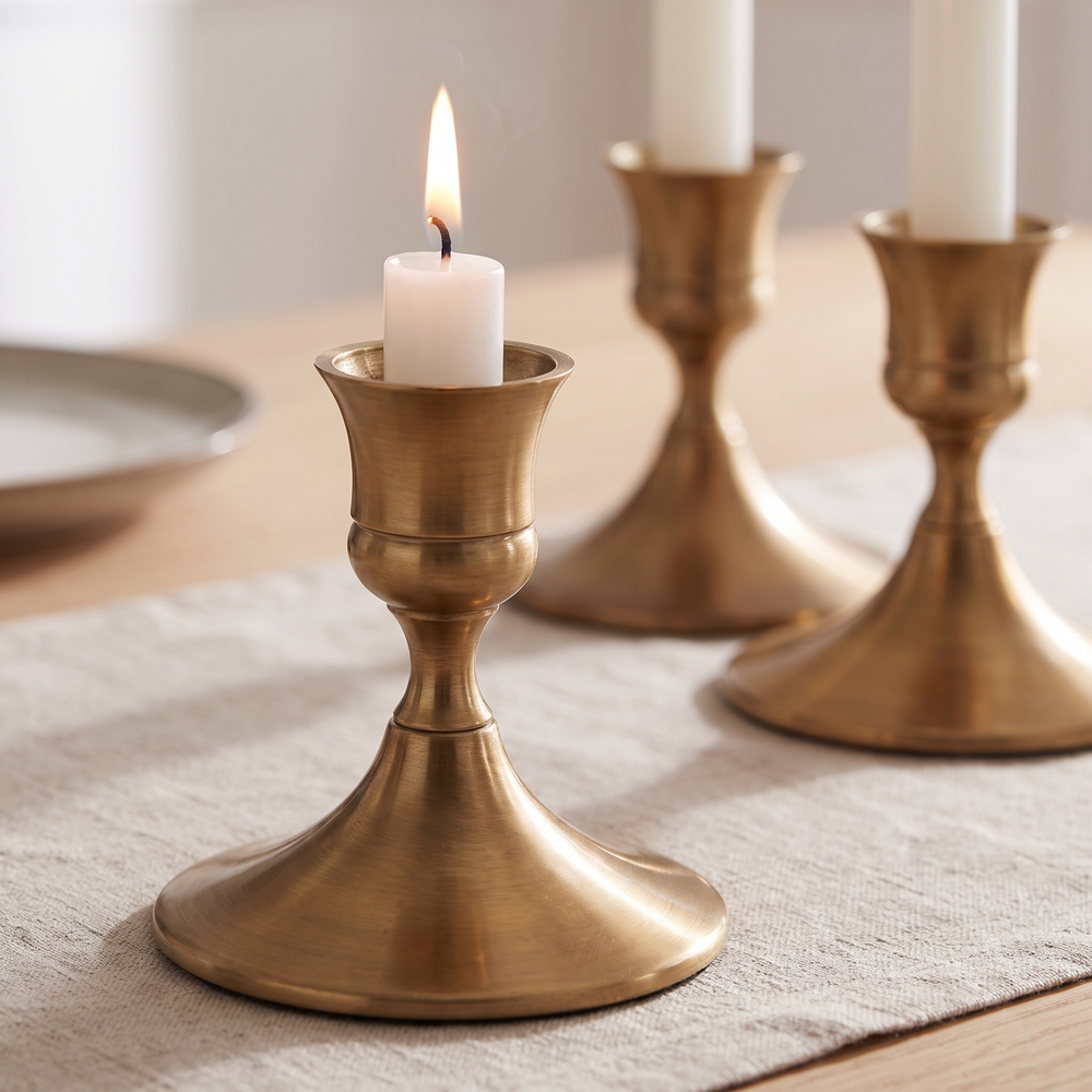 Metal Taper Candlestick Set of 3, Short or Tall Candle Holders for Dining Table, Mantel and Christmas Table, Bronze, Silver, Black or Light Gold
