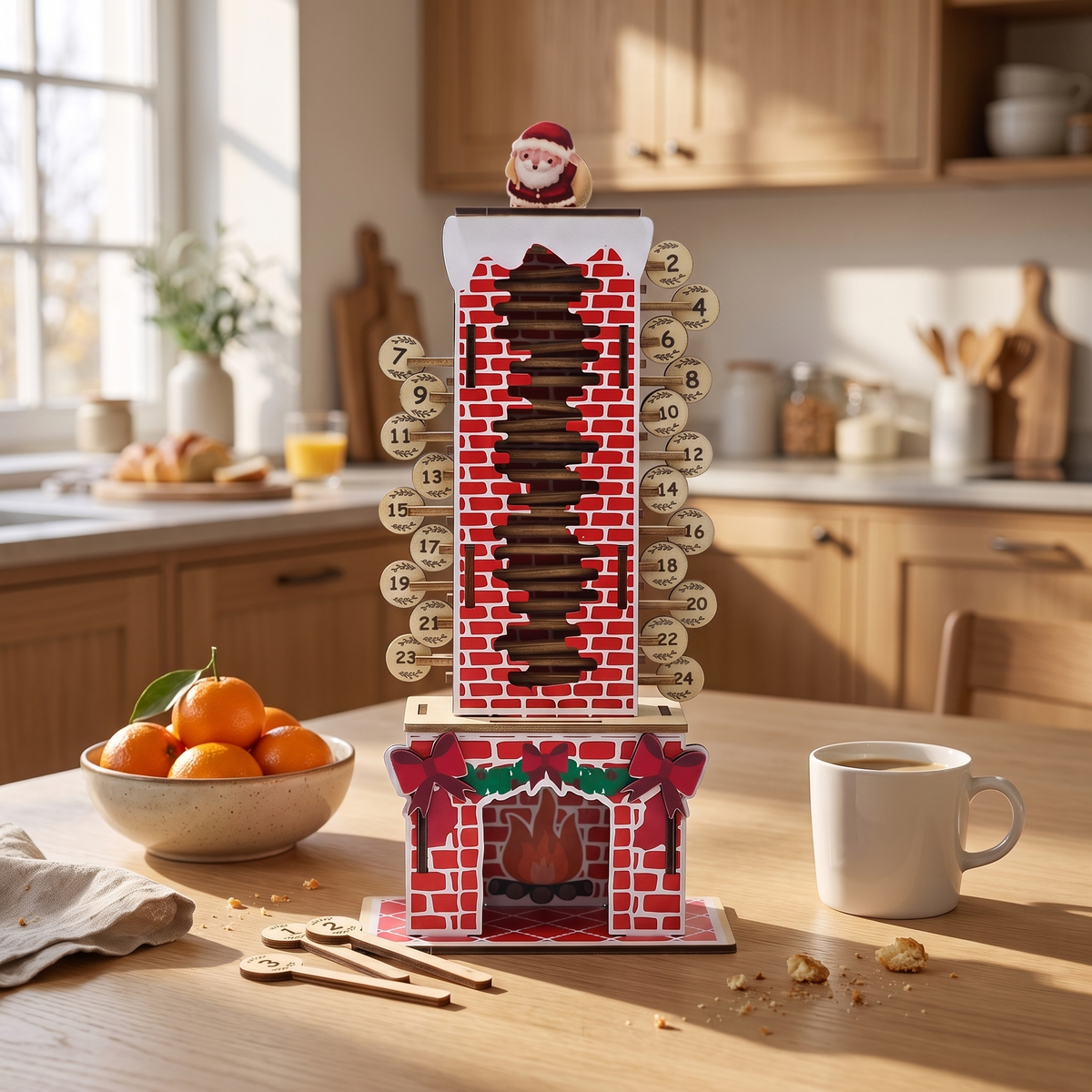 Wooden Advent Calendar with Santa Chimney, lifestyle photo