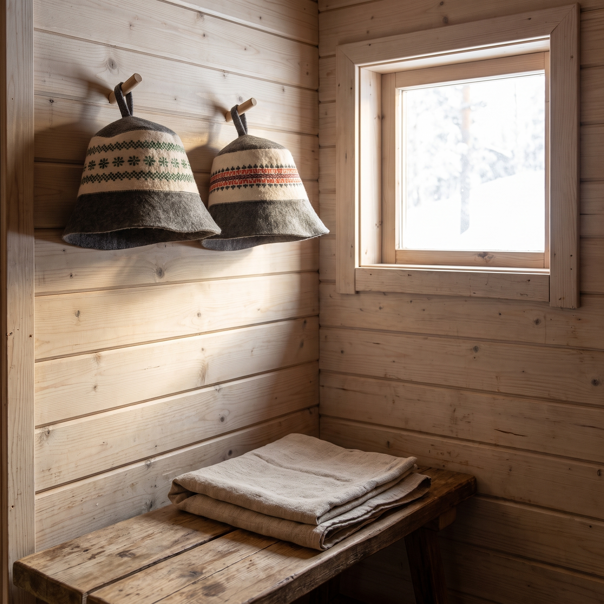 Wool Felt Sauna Hats Set of 2, lifestyle photo