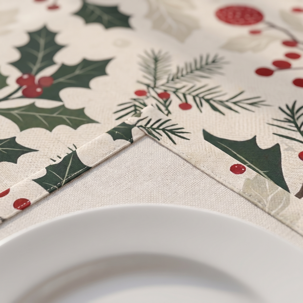 Christmas Table Runner with Holly and Berries, lifestyle photo