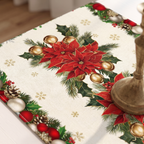 Christmas Table Runner with Poinsettias and Baubles, lifestyle photo