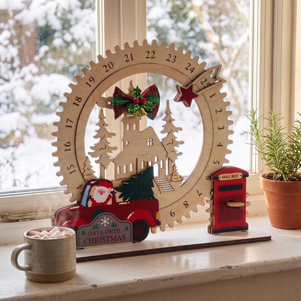 Wooden Advent Calendar Santa Truck, lifestyle photo