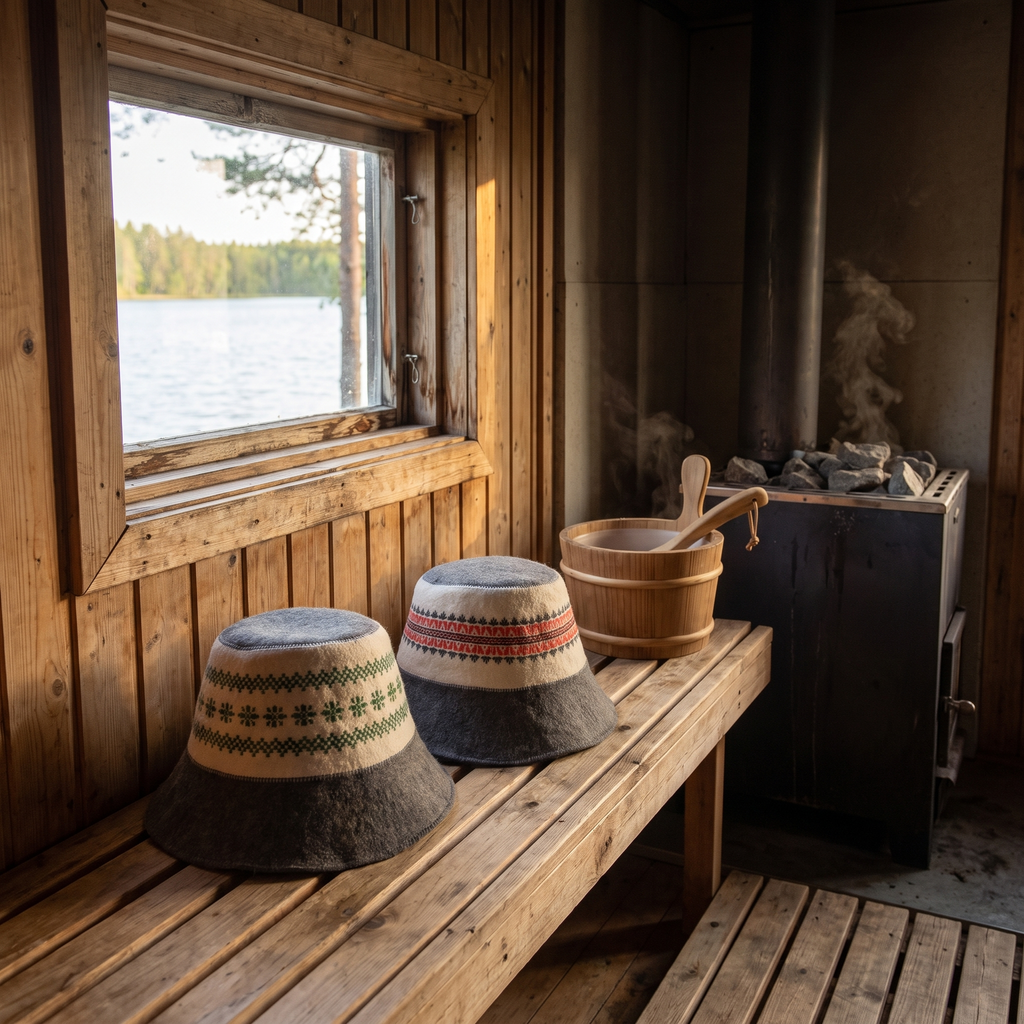 Wool Felt Sauna Hats Set of 2, lifestyle photo