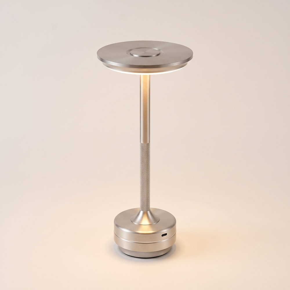 Cordless Aluminum Table Lamp, Rechargeable Touch Dimming Light for Restaurants, Cafés, Bedside and Bulk Wholesale Orders, Silver
