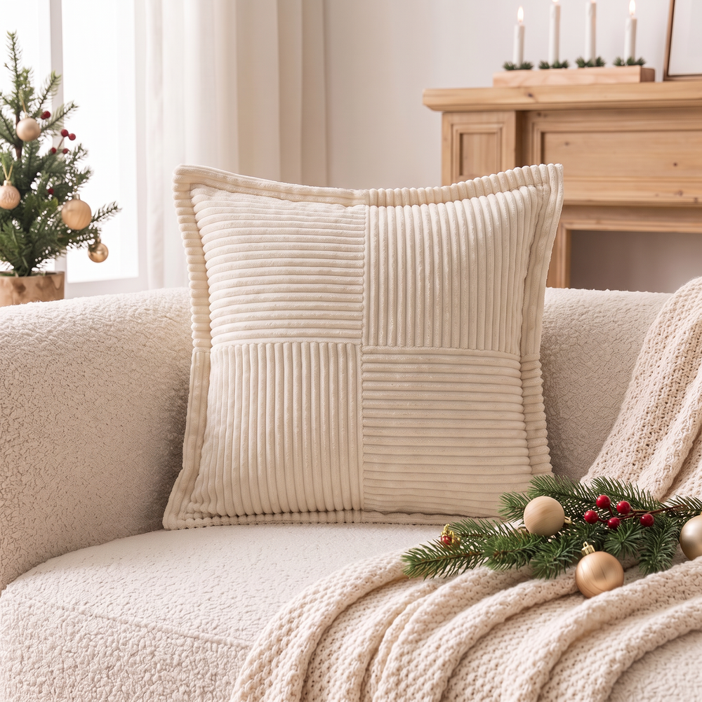 Corduroy Christmas Pillow Cover, Soft Throw Pillow Case for Sofa and Bed, Dark Red, Green or Beige