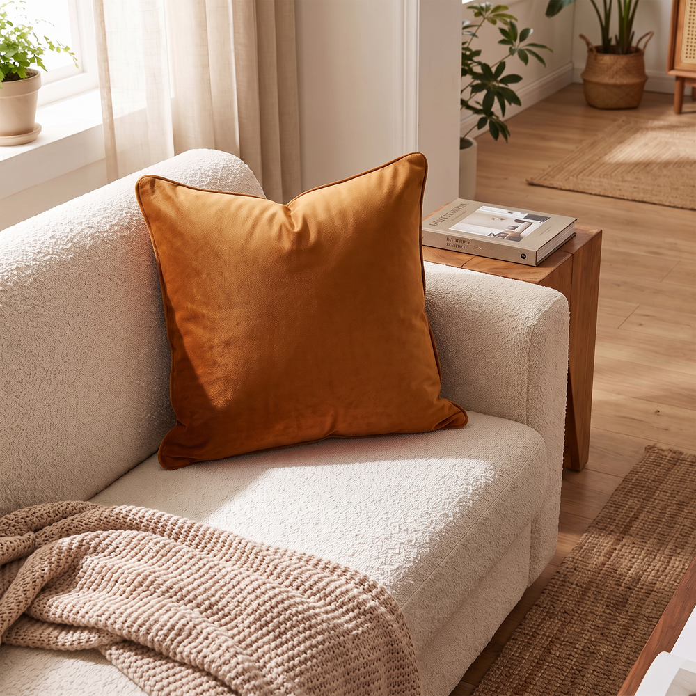 Thick Velvet Pillow Cover, Soft Solid-Color Throw Pillow Case for Sofa, Bed and Armchair, 45 x 45 cm, Olive Green, Cream, Cognac or Greige