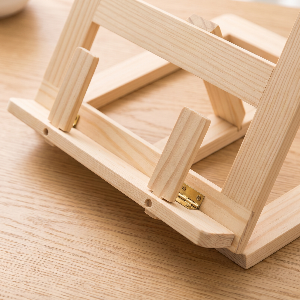 Foldable Wooden Reading Stand, Adjustable Book and Recipe Holder for Desk, Kitchen and Study