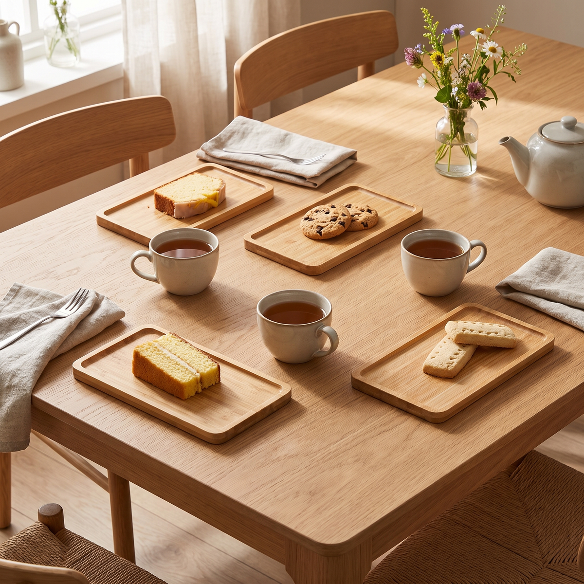 Solid wood dessert plates, rectangle 17.5 cm, lifestyle photo